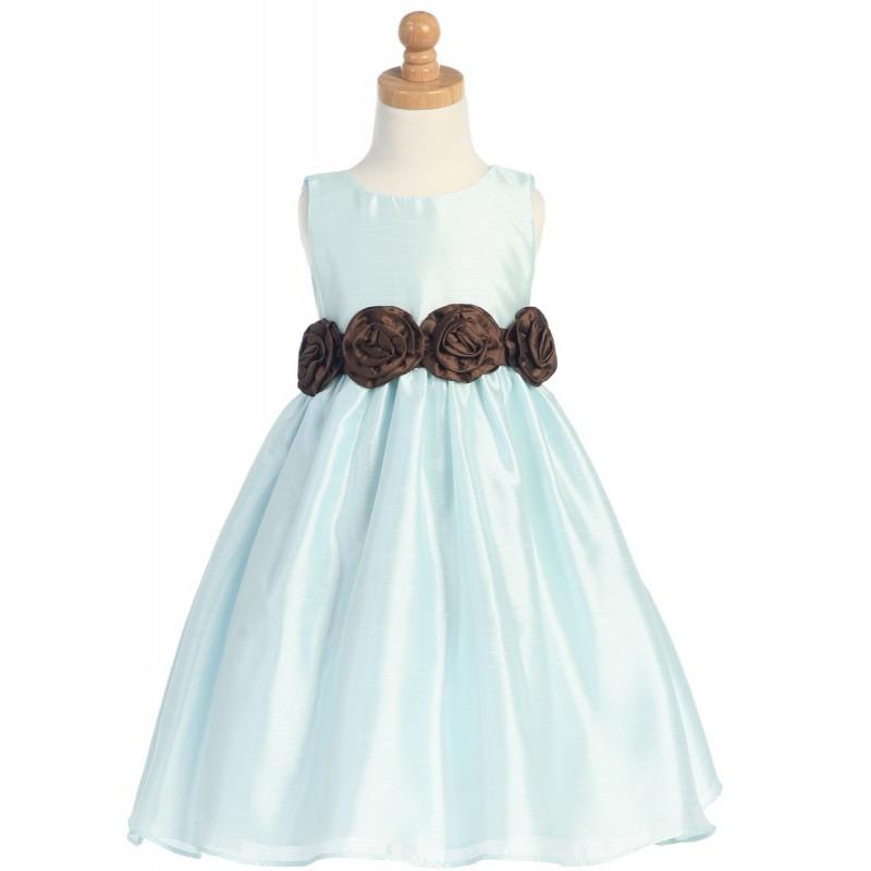 Hochzeit - Blue/Brown Shantung organza Dress with Detachable Flowered Sash Style: LM609 - Charming Wedding Party Dresses