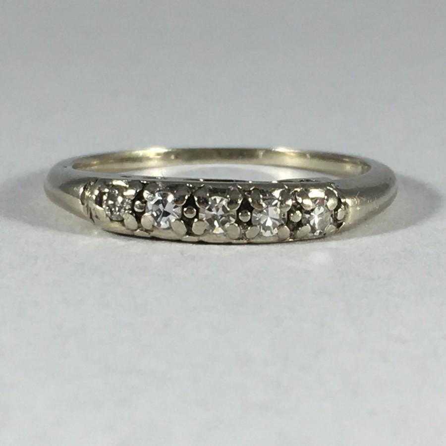 Vintage Diamond Wedding Band 14k White Gold April Birthstone