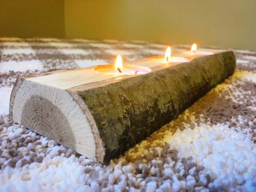Mariage - Wooden Candle Holder. Rustic Wedding Decor. Wooden Log Tealight.