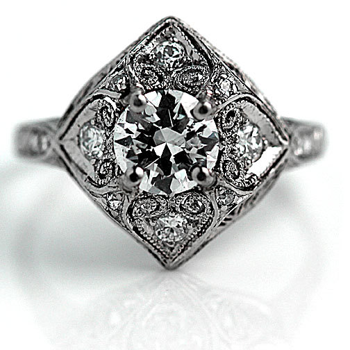 Wedding - Antique Engagement Ring Antique Platinum Art Deco Diamond Old European .95ctw GIA Cut Ring Vintage Art Deco Diamond Ring !