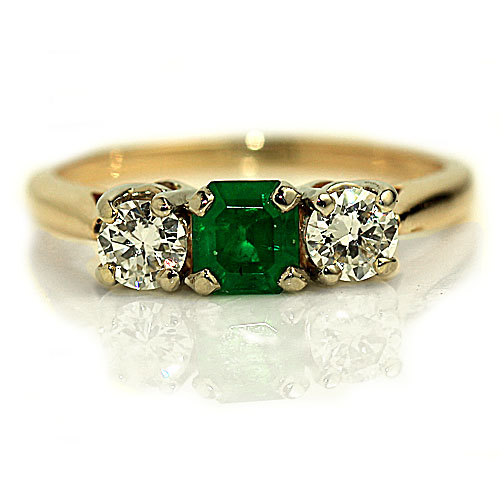 Hochzeit - Vintage Emerald Engagement Ring 1.35ctw Natural Emerald Engagement Ring 14K Yellow Gold Alternative Filigree Wedding Ring May Birthday!
