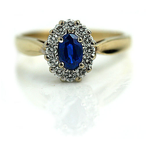 زفاف - Sapphire Engagement Ring 1.00ctw Natural Sapphire Diamond Ring Vintage 14K Two Tone Blue Sapphire Engagement Ring Size 7.5!