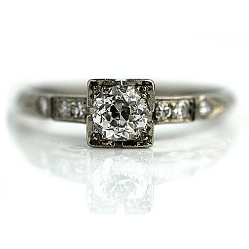زفاف - Vintage Diamond Ring 14 Kt White Gold Antique Art Deco Engagement Ring .62ctw Mine Cut Diamond Filigree Art Deco Diamond Wedding Ring!