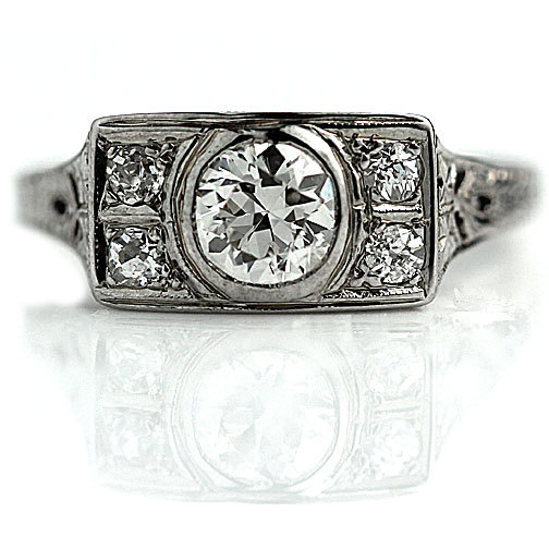 زفاف - Vintage Diamond Ring .70ctw Bezel Set Old European Cut Diamond Vintage Wedding Ring 18Kt White Gold Engagement Ring Size 4.5!