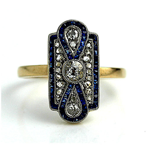 Wedding - Vintage Sapphire Engagement Ring Square Cut Blue Sapphire Diamond Filigree Rose Cut Engagement Ring Platinum 18K Gold Engagement Ring!