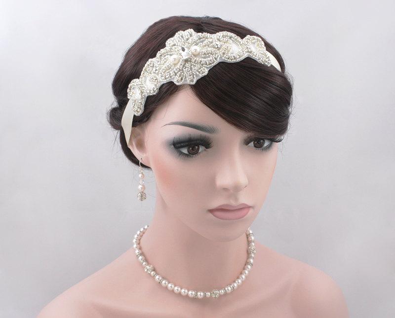 زفاف - KYLIE - Vintage Headpiece, Crystal Bridal Headband, 1920s and 1930s Headpiece, Wedding Rhinestone Head band, Bridal Headpiece