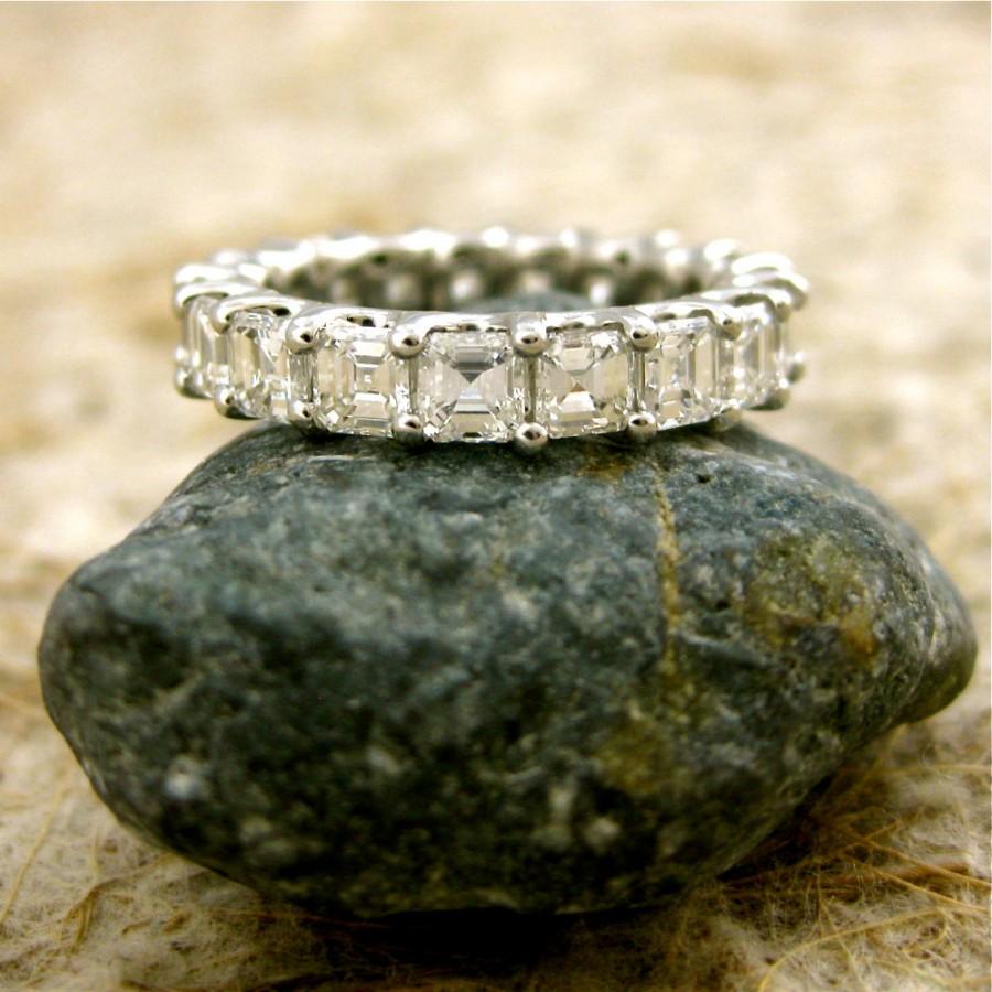 زفاف - Awesome Art Deco Style Asscher Cut Diamond Wedding Ring in Platinum Size 4