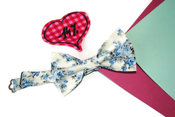 Mariage - Ivory bow tie Blue bow tie Floral bow tie Men's bow tie Wedding bow tie Groom's bow tie Ringbearer bow tie Groomsmen bow ties Self tie hjyoi