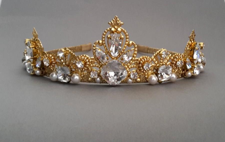 Hochzeit - Swarovski Crystals Headband,wedding crown, white headband,bridesmaid headpiece, gold tiara,gold crown, crystal crown, crystal tiara