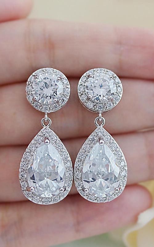 Hochzeit - Luxury Cubic Zirconia Dangle Bridal Earrings