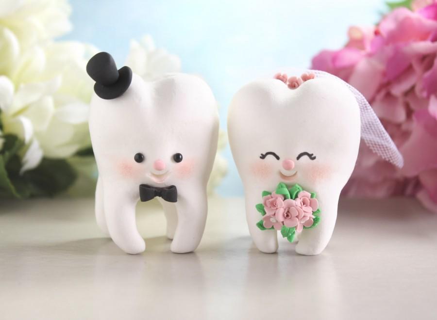 Hochzeit - Molar Teeth wedding cake toppers - dentist bride groom dental hygienist odontologist oral surgeon funny cute figurines personalized