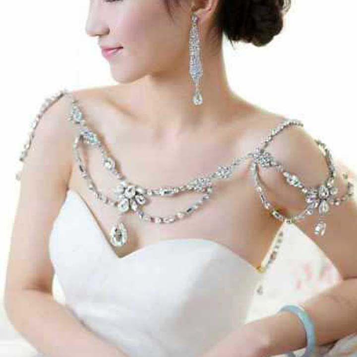 Hochzeit - Bridal Cristal Strass Halter Collar - Bridal Shoulder Deco