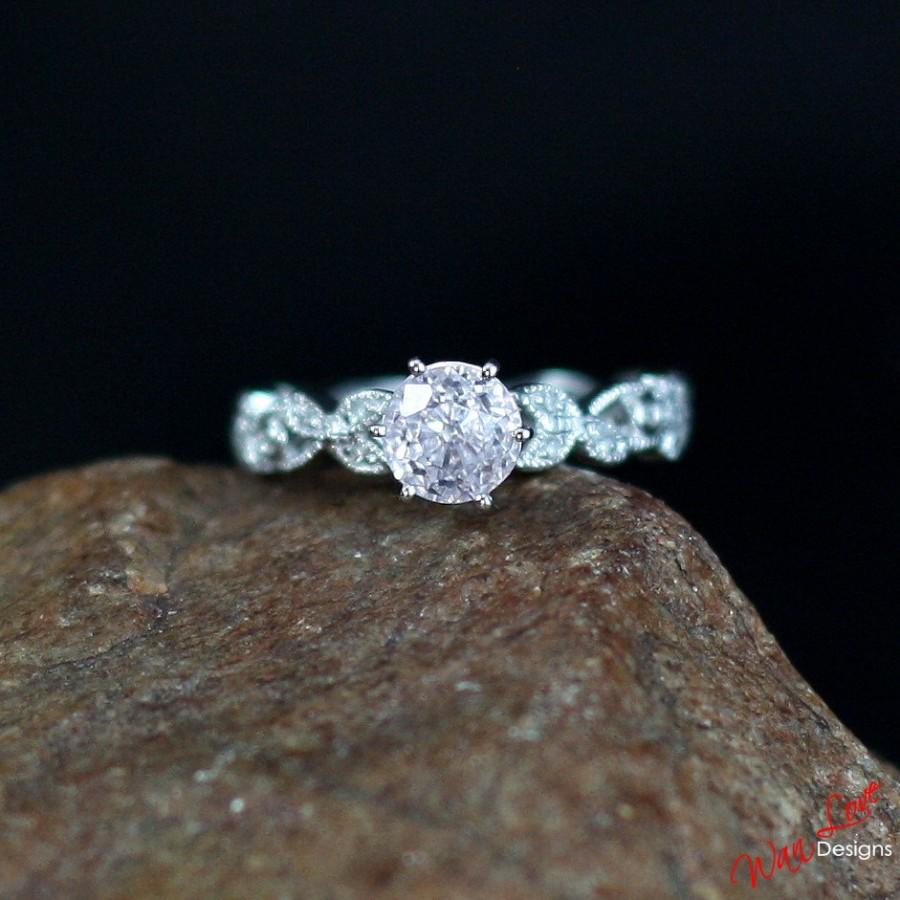زفاف - Light Pink Sapphire & Diamond Engagement Ring Milgrain leaf Eternity Stackable Band 1ct 6mm 14k 18k White Yellow Rose Gold-Platinum-Custom