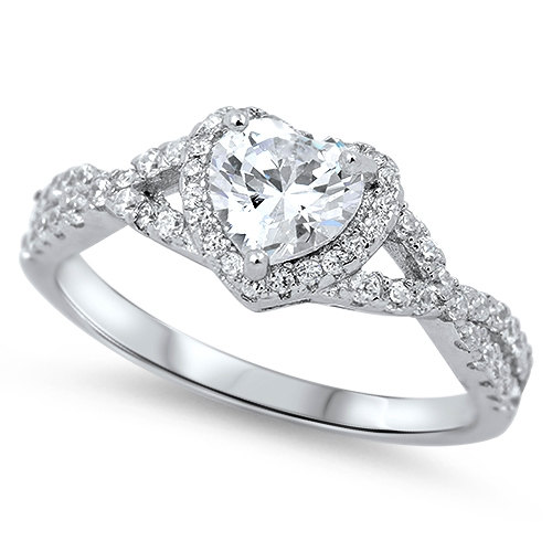 زفاف - Heart Ring, Custom Birthstone Heart Ring, Personalized Birthstone Sterling Silver Engagement Ring
