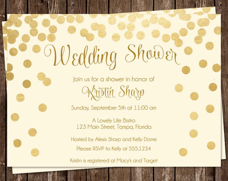 Mariage - Wedding Shower Invitations, Ivory, Gold, Confetti, Champagne, Bridal, Set of 10 Printed Cards, FREE Shipping, BRBUI, Brunch & Bubbly Ivory