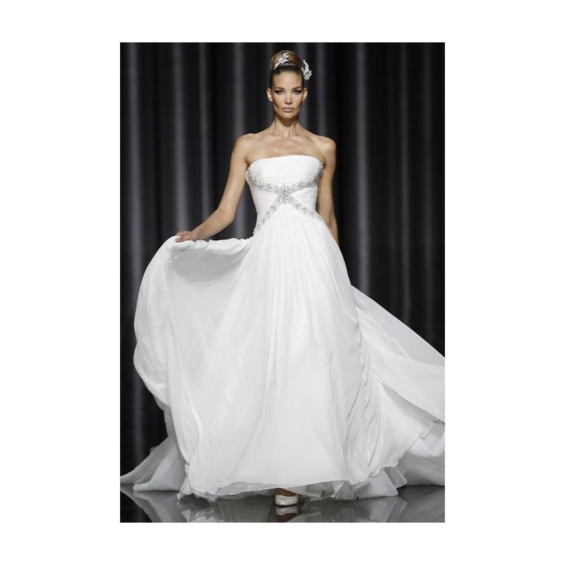 Mariage - Pronovias - Fall 2012 - Strapless Silk Chiffon A-Line Wedding Dress with Beaded Bodice Detail - Stunning Cheap Wedding Dresses