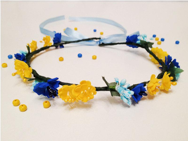 Mariage - Ukraine flag color flower crown Blue yellow flower crown Gift from Ukraine Blue yellow headband Ukraine headband Cornflower flower crown