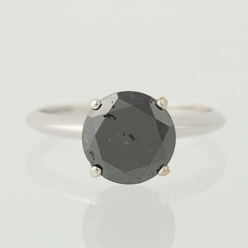 Mariage - Black Diamond Solitaire Ring - 14k White Gold Engagement 2.53ct Unique Engagement Ring N2034