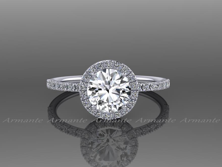 Hochzeit - White Sapphire Engagement Ring, 14k White Gold Halo Wedding Ring, Bridal Jewelry Re00073w