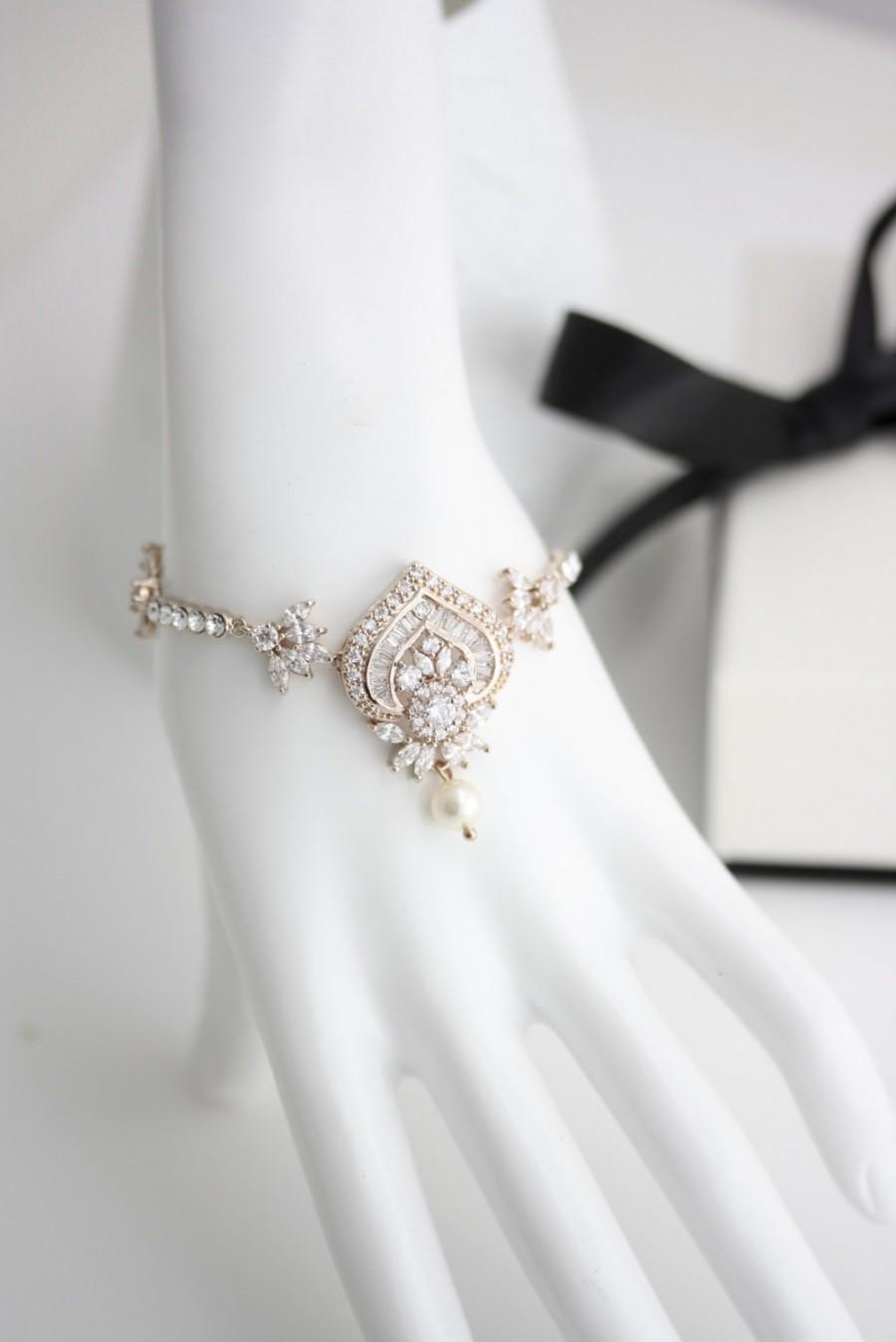 Mariage - Wedding Bracelet Rose Gold Wedding Jewelry Crystal Bridal Bracelet EVIE Bracelet
