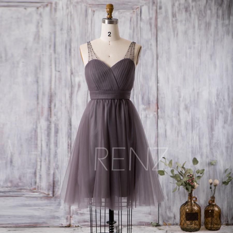Hochzeit - 2016 Short Bridesmaid dress, Charcoal Gray Cocktail dress, Wedding dress, Prom dress Backless, Beaded Strap Formal dress knee length(FS250B)