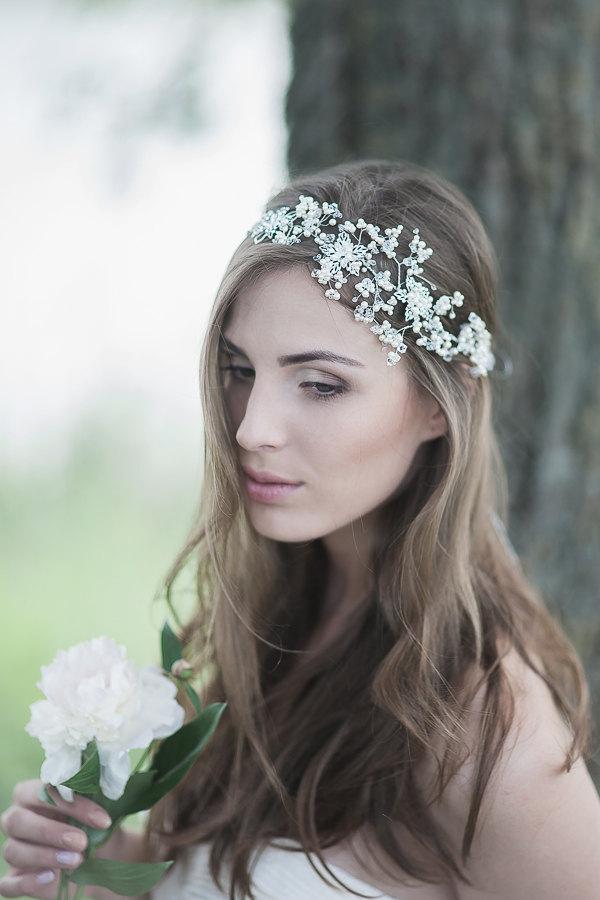 زفاف - Wedding Headpiece , Bridal Headdress, Swarovski Wedding Headband,  Crystal Pearl Bridal Hair Accessory