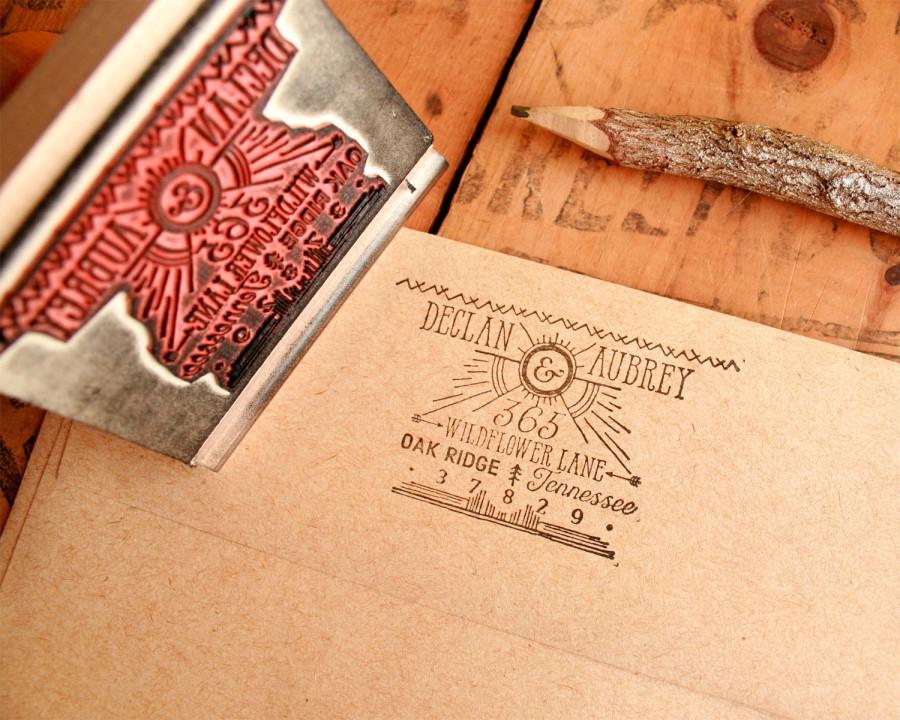 Wedding - Vintage Rustic Return Address Stamp - Art Deco Great Gatsby Custom Stamp - Declan