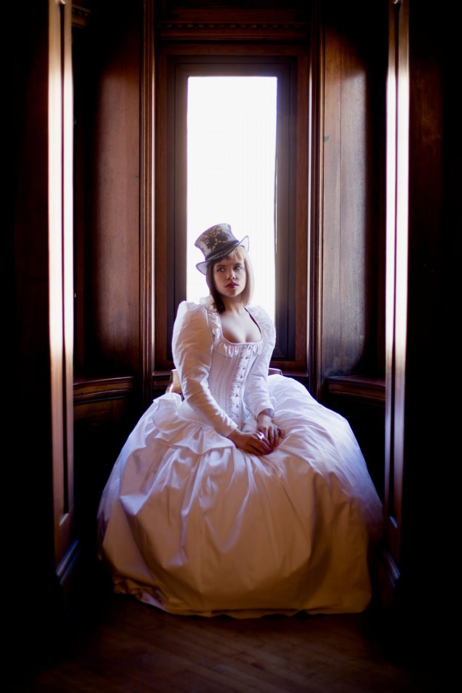 Hochzeit - SAMPLE Alternative Bridal Gown  Victorian Steampunk Wedding Dress- Corset Jacket Fairytale- READY To Ship Size Small