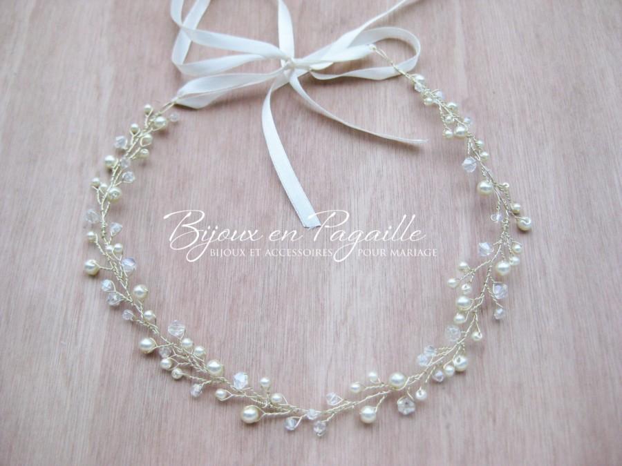 زفاف - Wedding hair accessory - bridal crown headband - crystal beads and ivory pearls