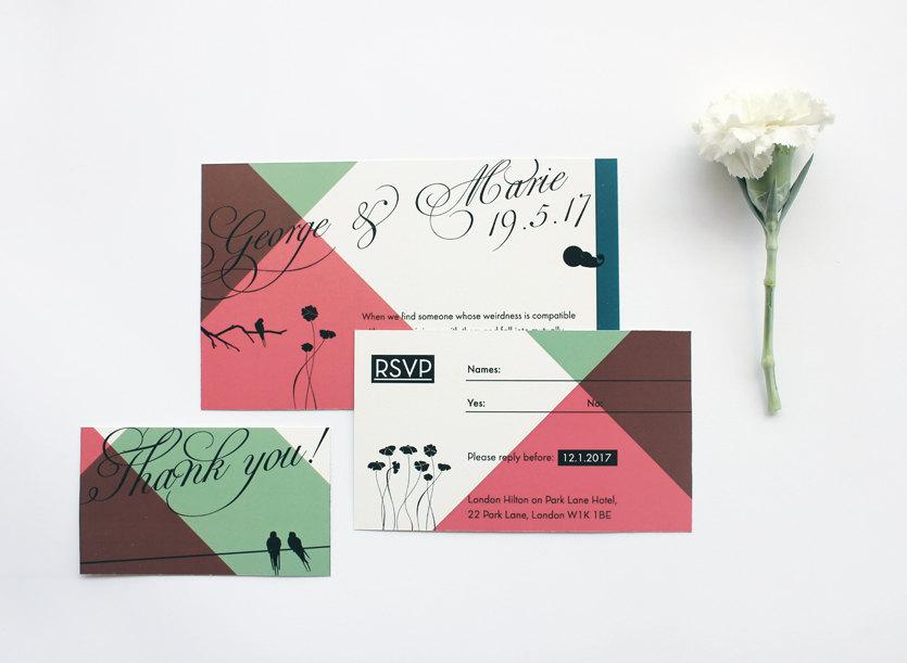 Mariage - Printable vintage wedding invitation set, colorful wedding invitations, spring invitations, Printable DIY file, Engagement invite
