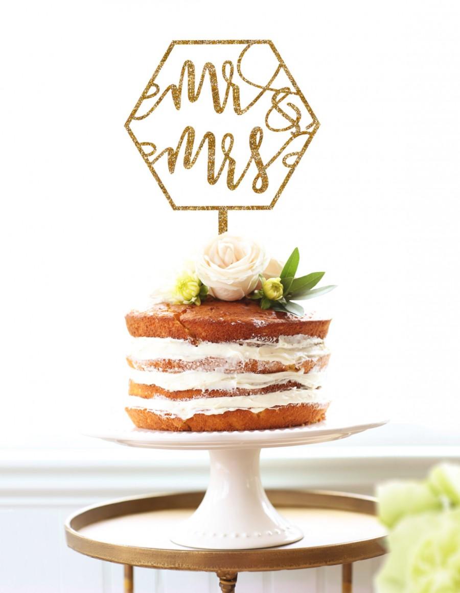 Hochzeit - Geometric Wedding Cake Topper Mr & Mrs Cake Topper in Glitter or Rustic Wood Calligraphy Style Modern Boho Geometric Wedding (Item - GMM900)