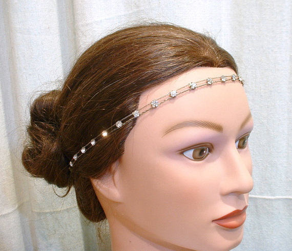 زفاف - ANTIQUE Art Deco Bridal Hair Vine Chain HeadBand Downton Abbey Great Gatsby Wedding Headpiece Rhinestone Bohemian Forehead Vintage 1920 Halo
