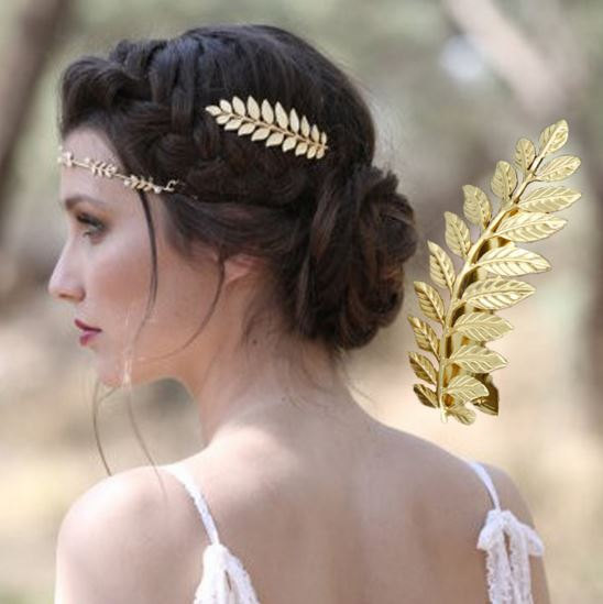 Hochzeit - Grecian Woodland Bridal Wedding Gold Leaf Hair Clip Hair Jewelry Hair Pin