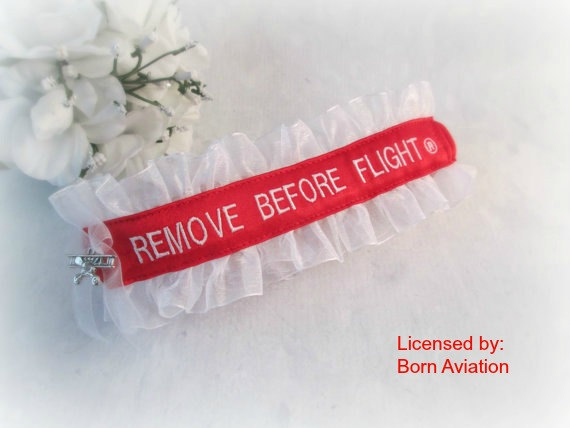 Wedding - REMOVE BEFORE FLIGHT® Embroidered Pilot Garter - Remove Before Flight® - Garter - Personalized Embroidered Garter - Pilot Wedding Garter.