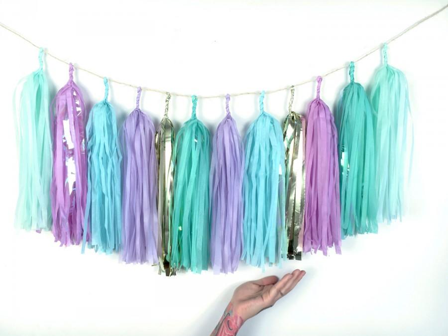 Hochzeit - Teal Blue, Mint, Lavender Purple, Gold Tassel Garland - Mermaid Party Decor, Frozen Winter Wonderland Birthday Decorations