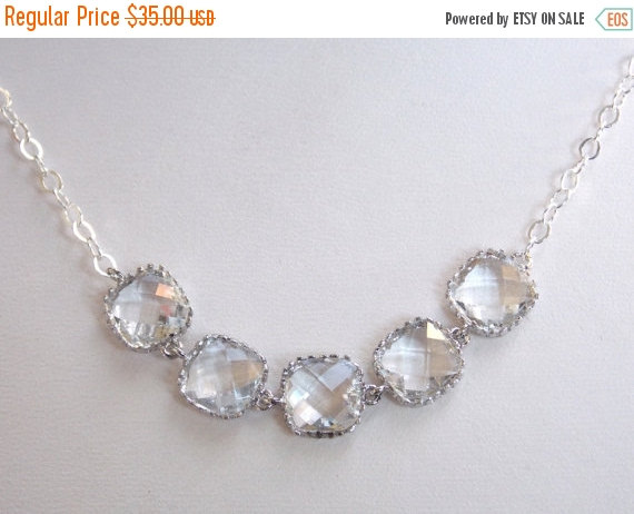 Hochzeit - SALE Clear Necklace, Crystal Necklace, White Necklace, Glass Necklace, Wedding Jewelry, Bridal Jewelry, Bride Necklace, Bridesmaid Jewelry