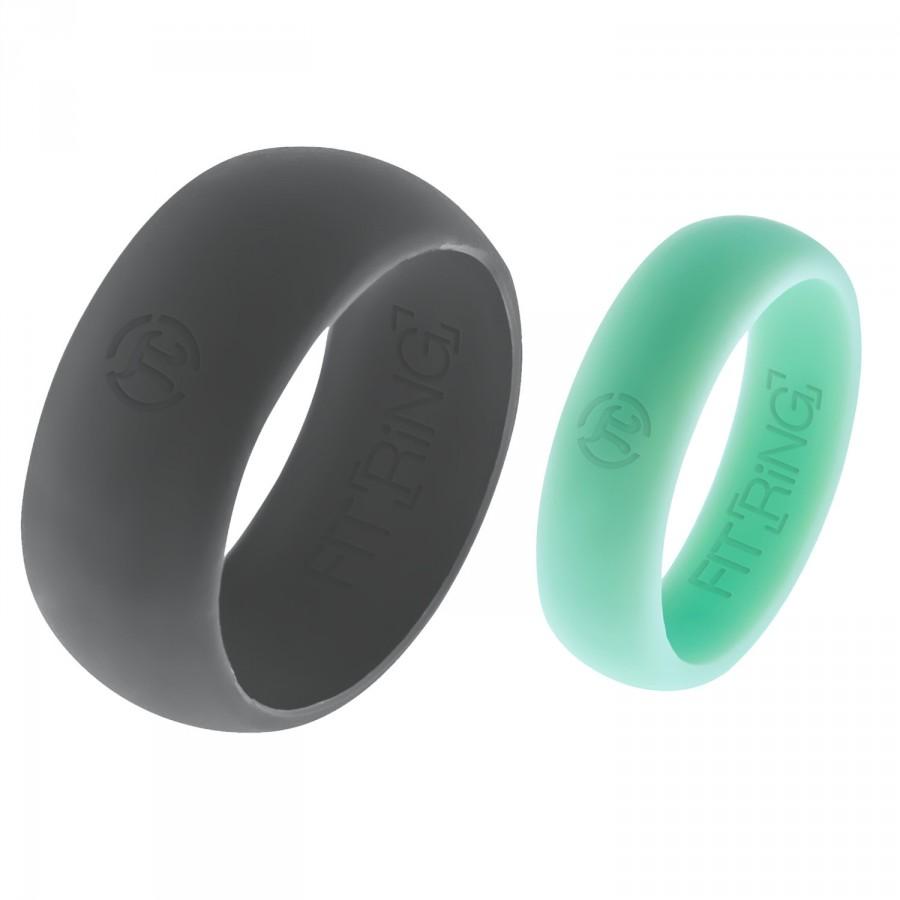Свадьба - His & Hers Fit Ring - Flexible Silicone Wedding Band - FREE SHIPPING - Rubber Ring - Men's Storm Gray + Women's Aurora Blue - Perfect Gift