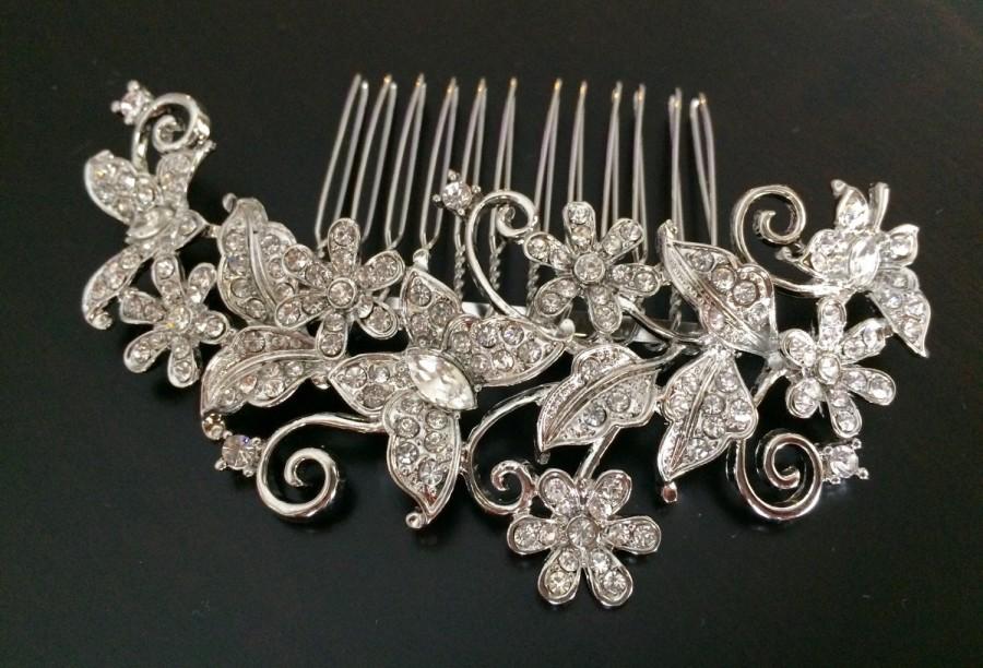 Mariage - Butterfly bridal comb, wedding hair comb, wedding comb, bridal hair comb, wedding hair accessories, vintage comb, crystal comb, veil comb