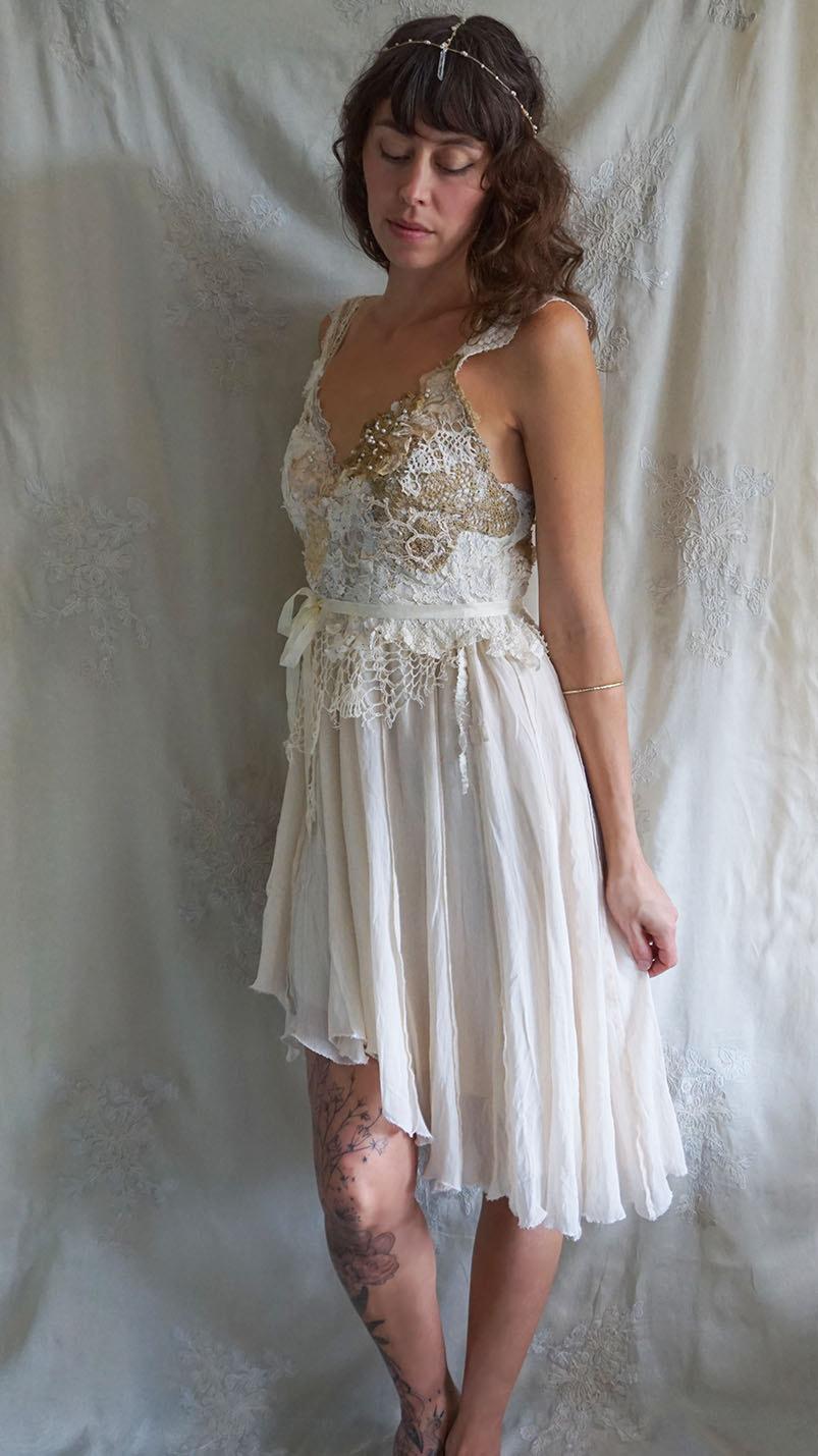 زفاف - Wood Nymph Dress... wedding whimsical short gown fairy woodland unique fantasy eco friendly