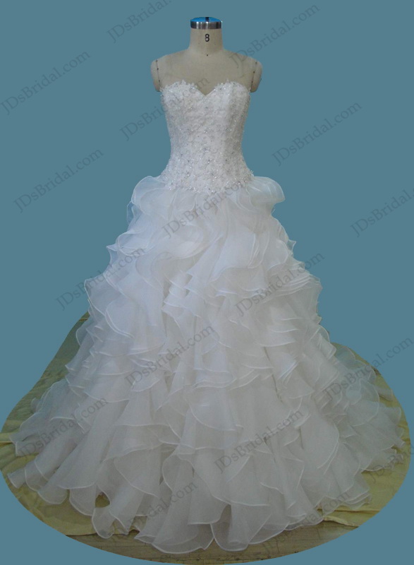 Wedding - Sweetheart neck lace bodice ruffles ball gown wedding dress