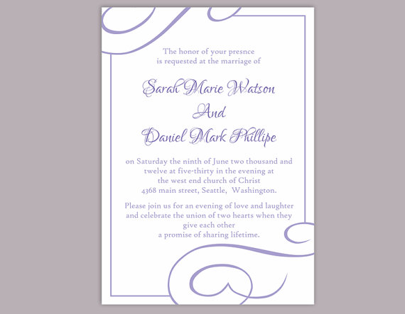 Hochzeit - DIY Wedding Invitation Template Editable Word File Instant Download Printable Invitation Purple Invitation Lavender Wedding Invitation