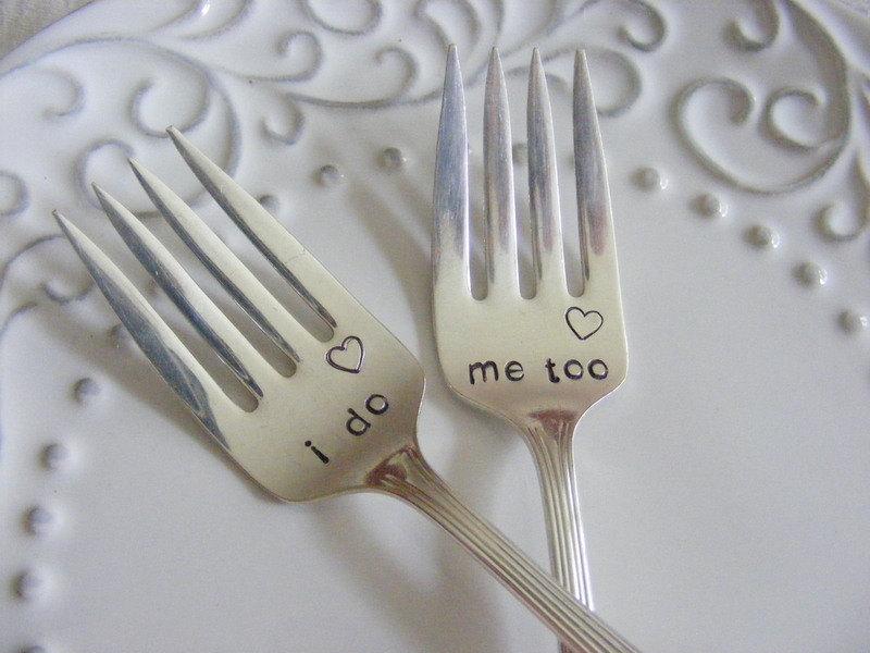 Hochzeit - Wedding Cake Forks i do me too cake forks with heart stamp