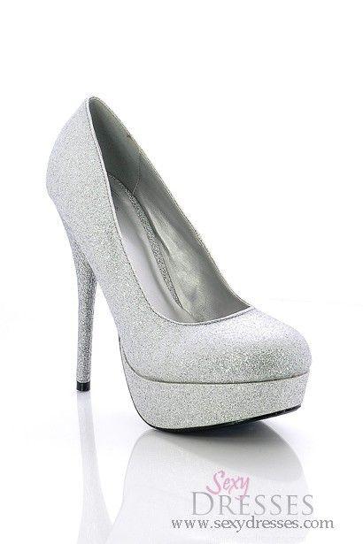 Hochzeit - "Seduction" 5" Silver Glitter High Heel Platform Pumps
