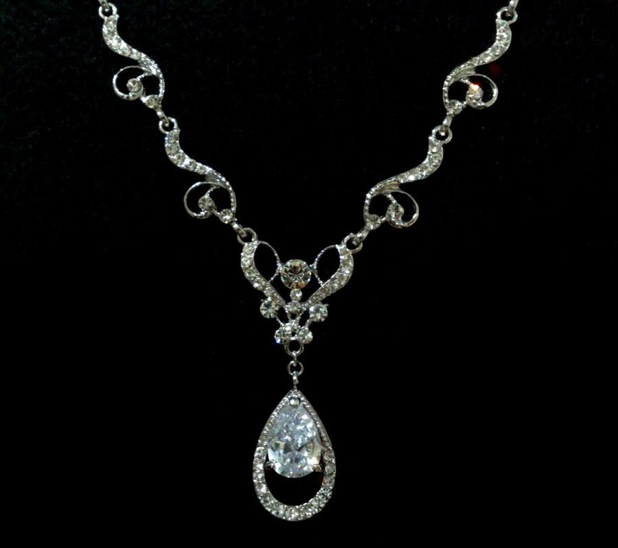 Hochzeit - Victorian Wedding Necklace, Statement Bridal Necklace, Swarovski Crystal Wedding Jewelry, Cz Drop Bridal Jewelry, Vintage Necklace, HELENA