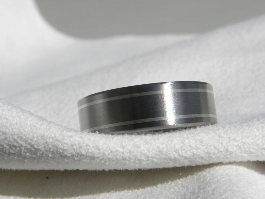 Hochzeit - Wedding Ring or Titanium Band Silver Pinstripe Inlays