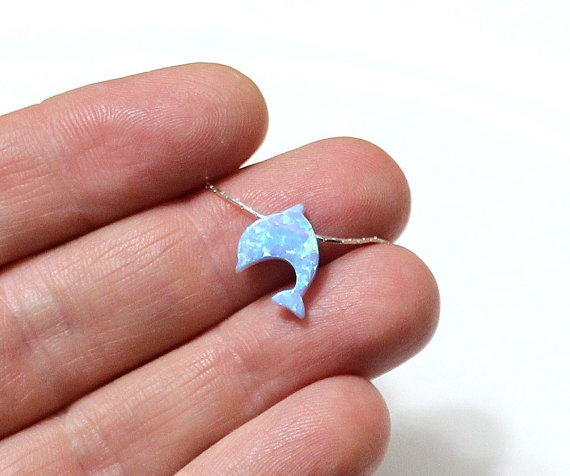 Wedding - Opal Dolphin Necklace, Opal Dolphin, Opal jewelry, Beach jewelry, Animal Jewelry, Dolphin Charm, Everyday Necklace, Gift for Her