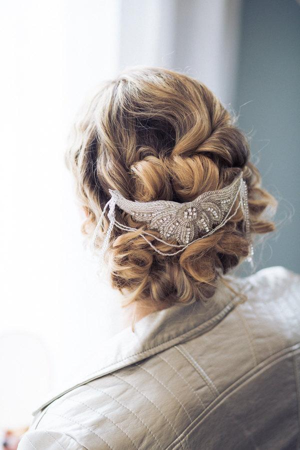 Mariage - Head Jewel Amaryllis - wedding hair accessory - applies Strass Silver - Pearl - comb - Sautoir et  Poudrier