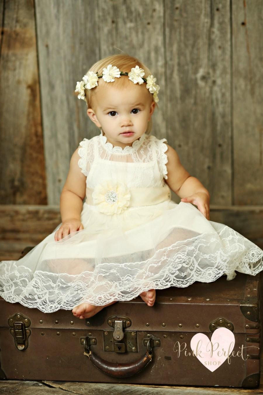 Hochzeit - IVORY  girl dress,Ivory lace flower girl dress,rustic flower girl dress, Baby lace dress, Country shabby chic flower girl dress, Girl dress