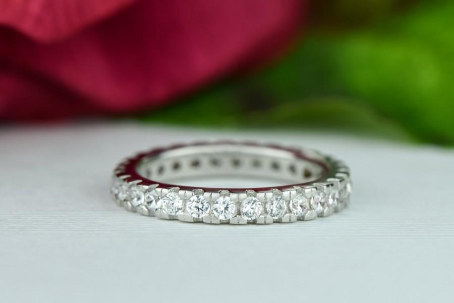 زفاف - 1 ctw Full Eternity Ring, 2.7mm Wedding Band, Stacking Bridal Engagement Ring, Man Made Diamond Simulant, Sterling Silver, Promise Ring