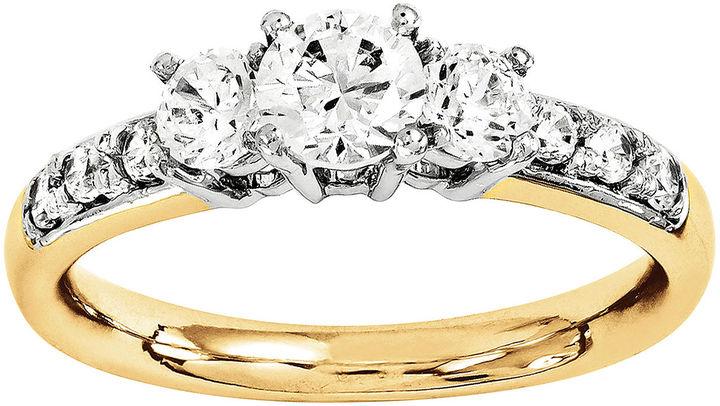 Hochzeit - MODERN BRIDE 5/8 CT. T.W. Diamond 14K Gold 3-Stone Ring